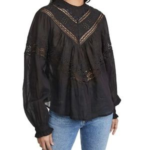 Free People Abigail Victorian Buttoned Sheer Lace Blouse Size M
